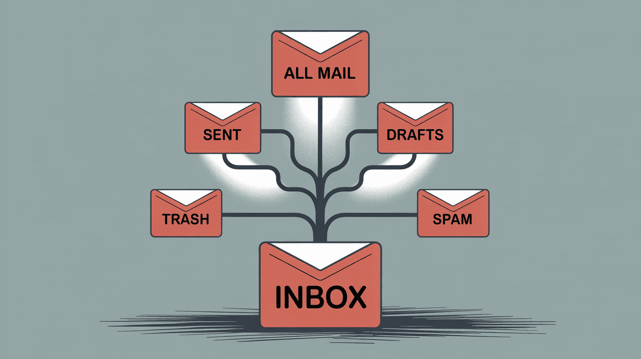 Gmail All Mail folder interface showing archived emails that continue to consume storage space